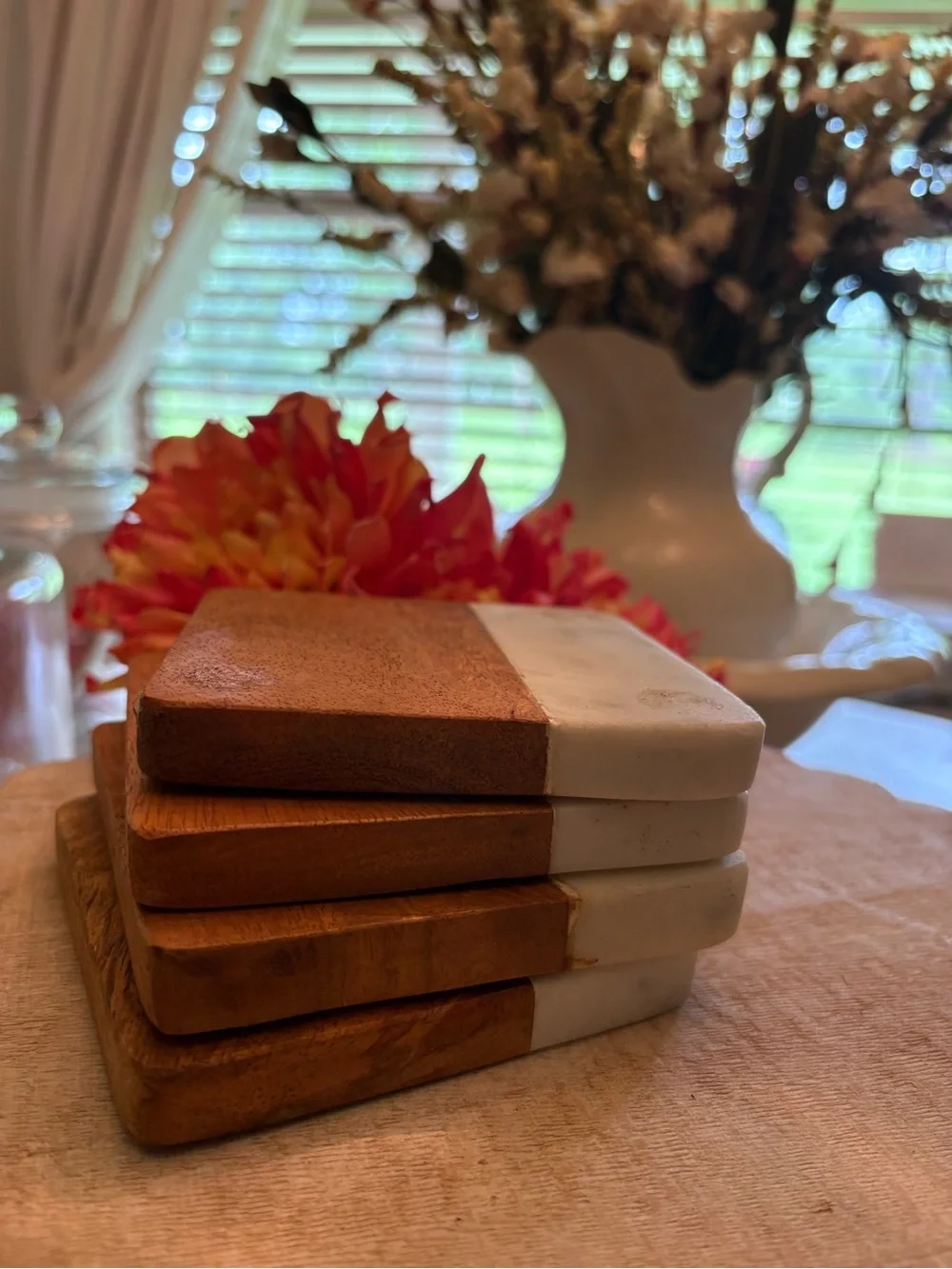 Marble & Wood Coasters - Set of 4